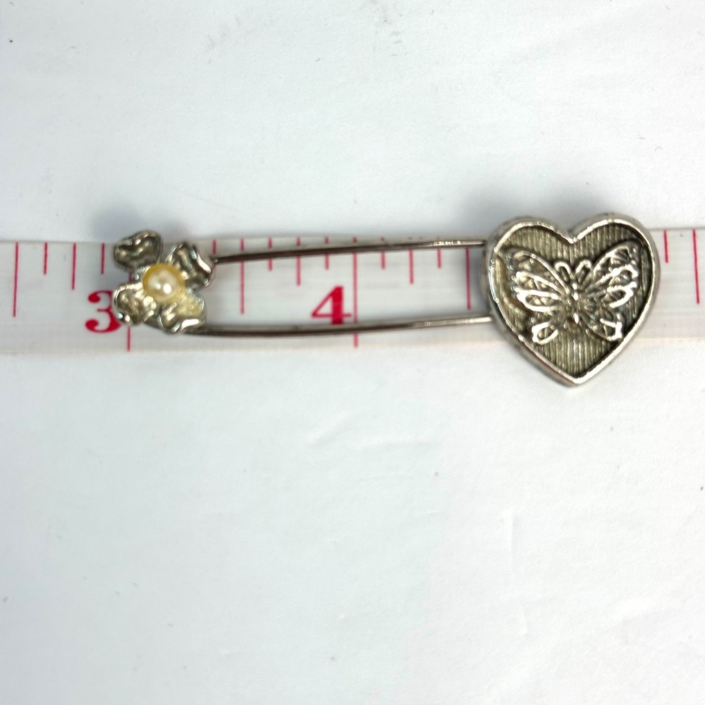 Vintage Style Butterfly Heart Flower Safety Pin‎ Brooch Women OS Silver Tone Pin - Picture 4 of 8